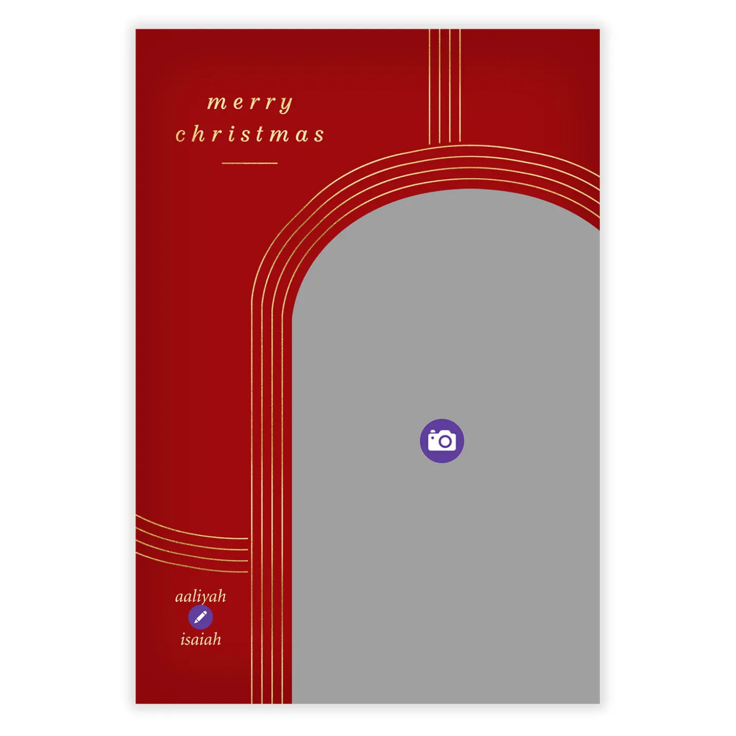 Gold Arch on Red Flat Christmas Photo Card