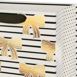 9.6" Gold Bows and Black Stripes Medium Gift Bag