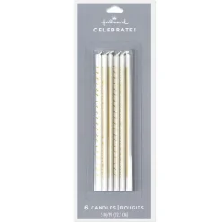 Gold Designs on Ivory Tall Triangular Birthday Candles, Pack of 6