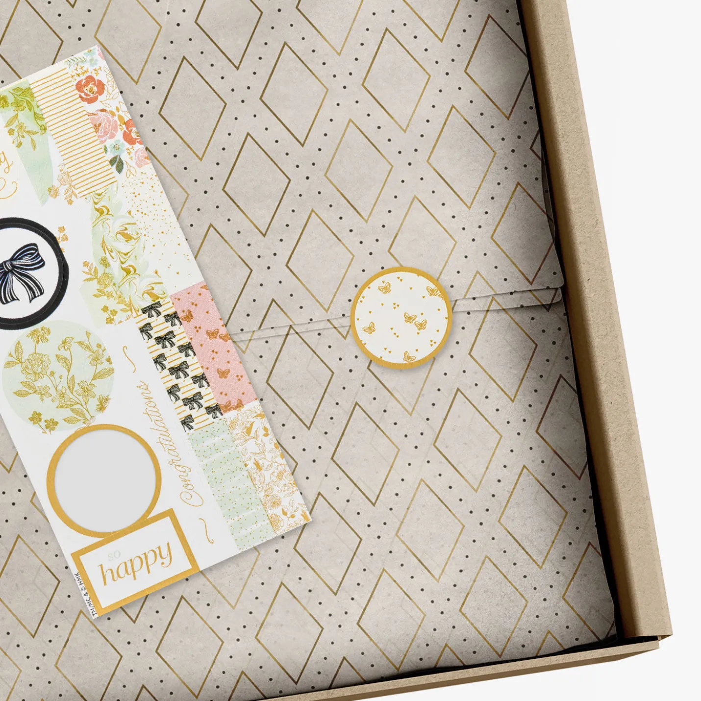 Gold Diamonds on Cream Tissue Paper Wrapping Kit