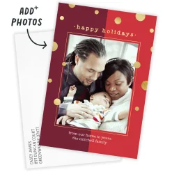 Gold Dots on Red Flat Holiday Photo Card