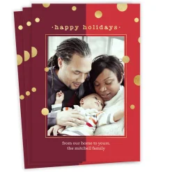 Gold Dots on Red Flat Holiday Photo Card