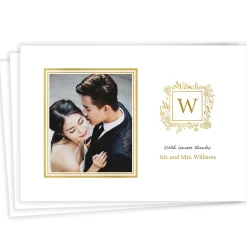 Golden Monogram Flat Wedding Thank You Photo Card