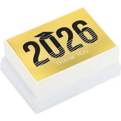 2026 Gold Foil and Black Graduation Thank You Notes, Pack of 40