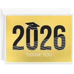 2026 Gold Foil and Black Graduation Thank You Notes, Pack of 40