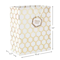 13" Gold Foil Hexagons on White Large Gift Bag