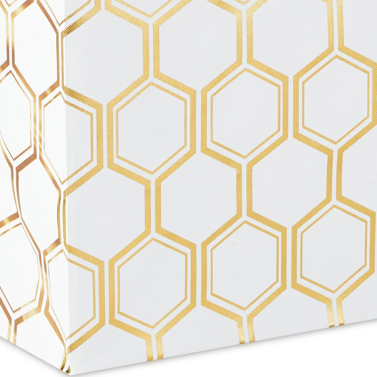 13" Gold Foil Hexagons on White Large Gift Bag
