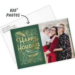Gold Garland on Green Flat Holiday Photo Card