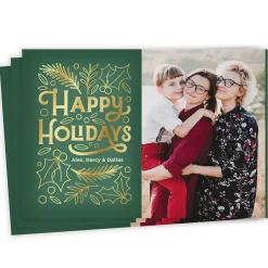 Gold Garland on Green Flat Holiday Photo Card