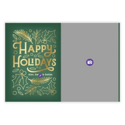 Gold Garland on Green Flat Holiday Photo Card