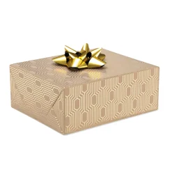 Gold Geometric on Kraft Wrapping Paper Roll, 15 sq. ft.