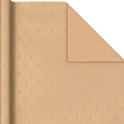 Gold Geometric on Kraft Wrapping Paper Roll, 15 sq. ft.