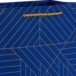 13" Gold Geometric on Navy Blue Large Gift Bag