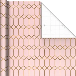 Gold Geometric on Pink Jumbo Wrapping Paper, 54 sq. ft.