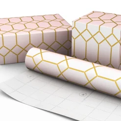 Gold Geometric on Pink Jumbo Wrapping Paper, 54 sq. ft.