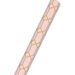 Gold Geometric on Pink Jumbo Wrapping Paper, 54 sq. ft.