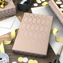 Gold Geometric on Pink Jumbo Wrapping Paper, 54 sq. ft.