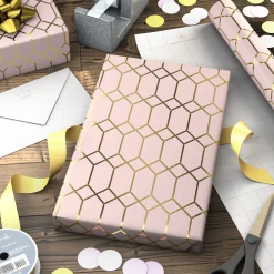 Gold Geometric on Pink Tall Wrapping Paper Roll, 35 sq. ft.