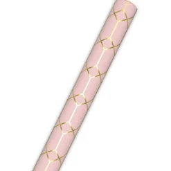Gold Geometric on Pink Tall Wrapping Paper Roll, 35 sq. ft.