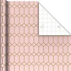 Gold Geometric on Pink Tall Wrapping Paper Roll, 35 sq. ft.