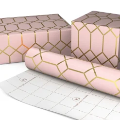 Gold Geometric on Pink Tall Wrapping Paper Roll, 35 sq. ft.