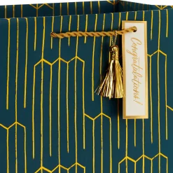 13" Gold Geometric on Teal Large Gift Bag