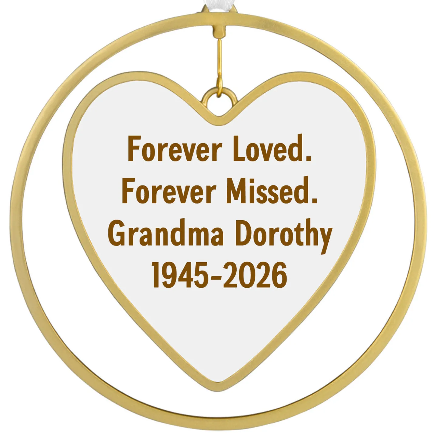 Gold Heart Metal Personalized Ornament, Custom Text