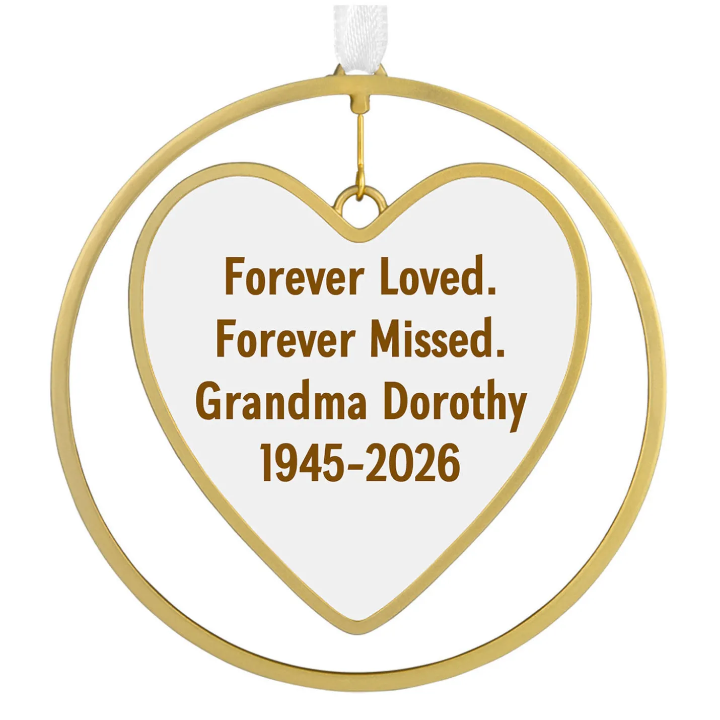 Gold Heart Metal Personalized Ornament, Custom Text