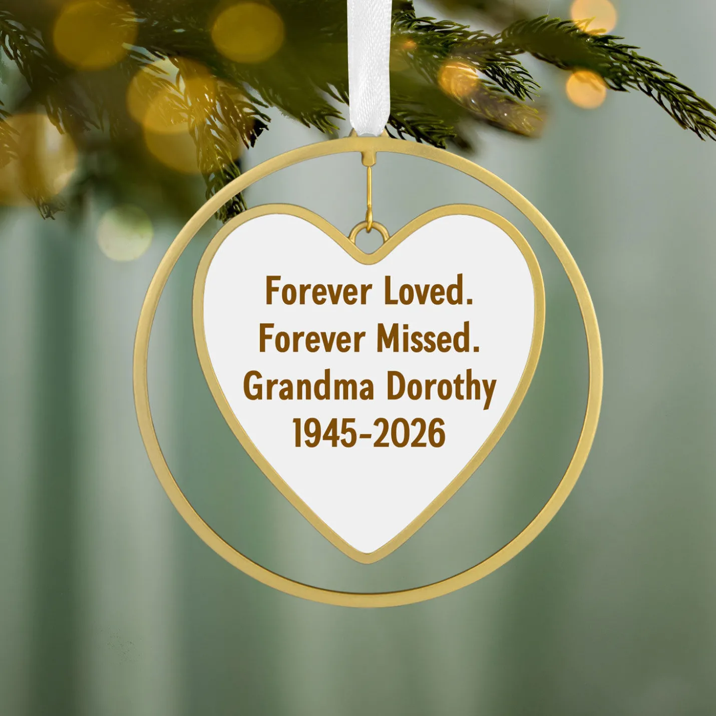 Gold Heart Metal Personalized Ornament, Custom Text