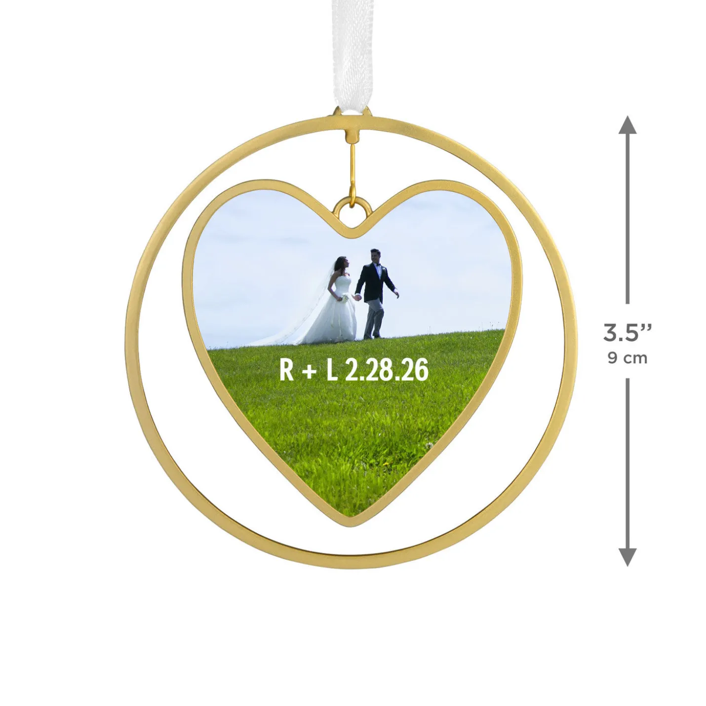 Gold Heart Metal Personalized Ornament, Custom Photo and Text