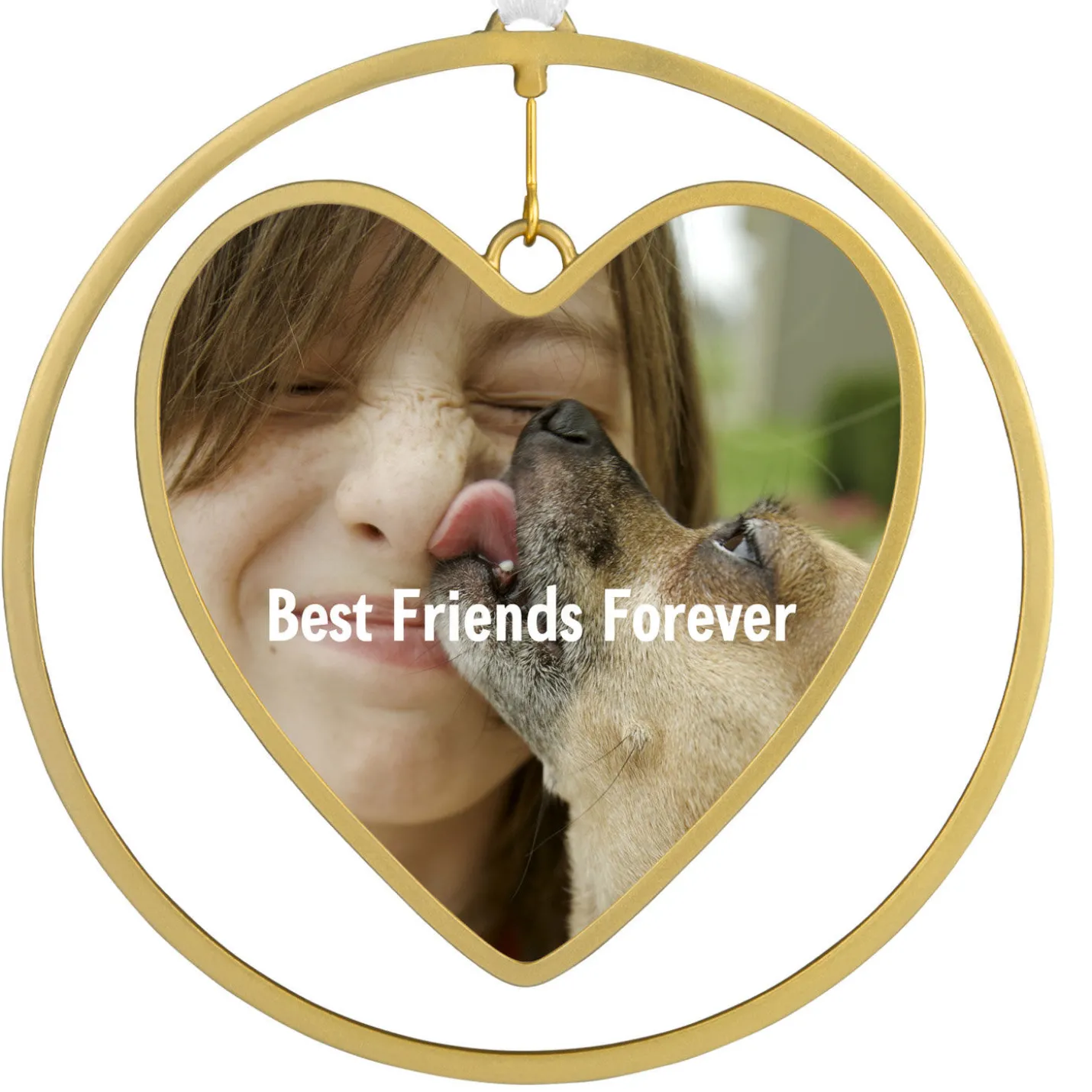 Gold Heart Metal Personalized Ornament, Custom Photo and Text