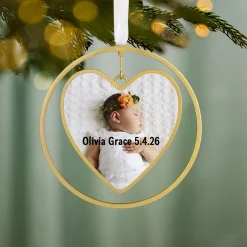 Gold Heart Metal Personalized Ornament, Custom Photo and Text