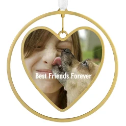 Gold Heart Metal Personalized Ornament, Custom Photo and Text