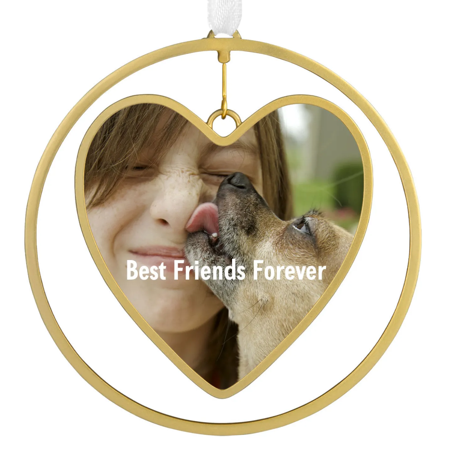 Gold Heart Metal Personalized Ornament, Custom Photo and Text