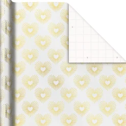 Gold Hearts on White Wrapping Paper, 15 sq. ft.