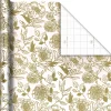 Gold Illustrated Roses on White Tall Wrapping Paper Roll, 35 sq. ft.