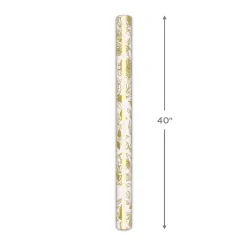 Gold Illustrated Roses on White Tall Wrapping Paper Roll, 35 sq. ft.