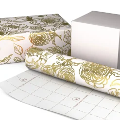 Gold Illustrated Roses on White Tall Wrapping Paper Roll, 35 sq. ft.