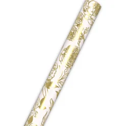 Gold Illustrated Roses on White Tall Wrapping Paper Roll, 35 sq. ft.