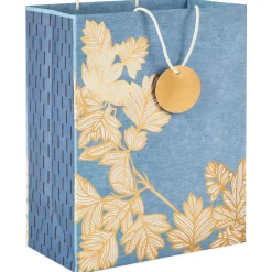 13" Gold Leaves on Chambray Blue Large Gift Bag
