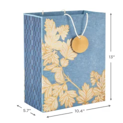 13" Gold Leaves on Chambray Blue Large Gift Bag