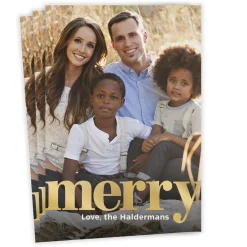 Gold Merry Flat Christmas Photo Card