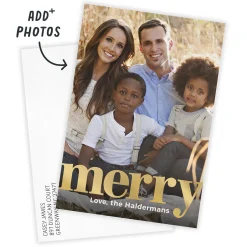 Gold Merry Flat Christmas Photo Card