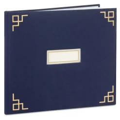 Gold on Navy Linen Customizable Guest Book