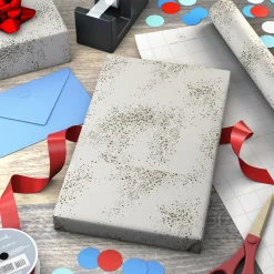 Gold Paint Splatter on Cream Wrapping Paper, 20 sq. ft.