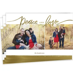 Gold Peace and Love Flat Holiday Photo Card