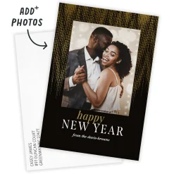 Gold Shimmer Fringe Flat New Year Photo Card