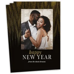 Gold Shimmer Fringe Flat New Year Photo Card