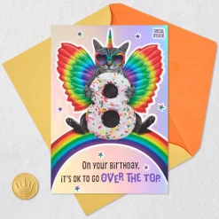 Go Over the Top Unicorn Cat 8th Birthday Card With Decal