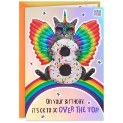 Go Over the Top Unicorn Cat 8th Birthday Card With Decal